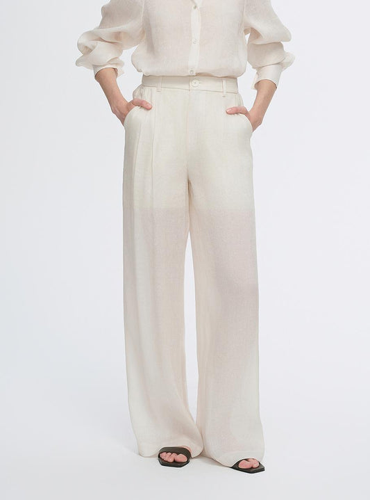 Breathable mulberry silk linen long-sleeved shirt and trousers set-10